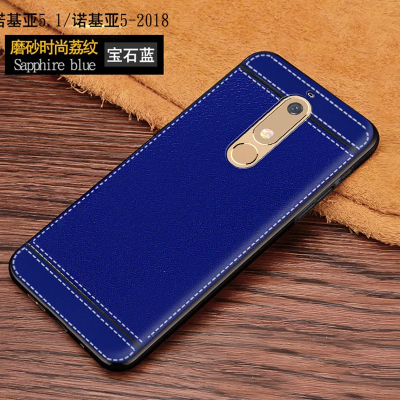 For Nokia 5 2018 Phone Case 5.1 Soft TPU Litchi Leather Pattern Silicone Cover TA 1075 TA-1075 Bumper | Мобильные телефоны и
