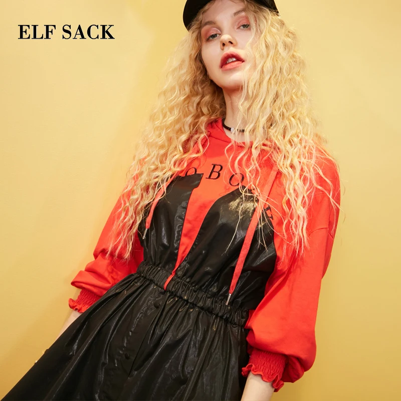 ELFSACK Новое Осеннее женское платье хлопок Повседневное полный А-силуэта женские