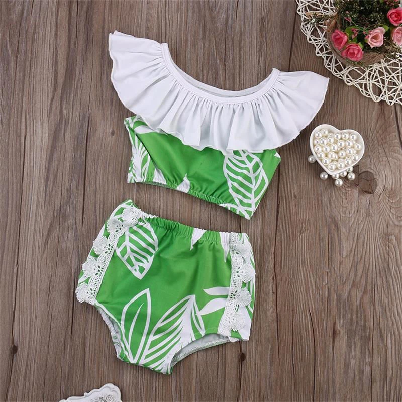 2017 детское бикини с открытыми плечами и листьями лотоса для девочек купальный