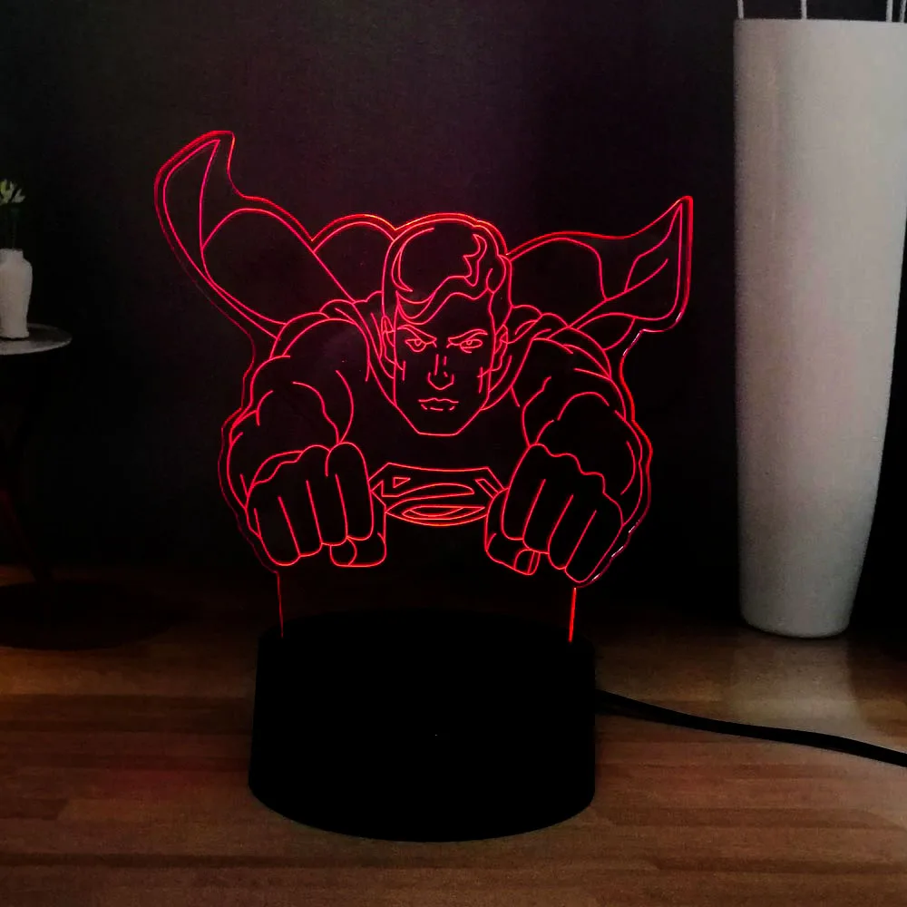 Marvel рисунок крутой Летающий Супермен 3D LED 7 видов цветов Изменение ребенка