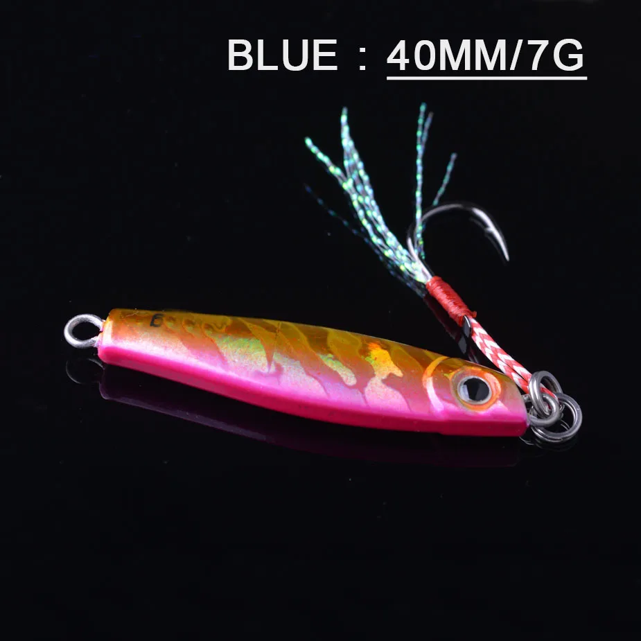 pink 40mm 7g TOMA 1 шт./лот, мини-джиг, медленный шаг, приманка для джига, 7 г, 14 г, 28 г, 40 г, длинный литой металлический рыболовный джиг, Тонущая Морская Рыбалка снасти - Цвет: pink 40mm 7g