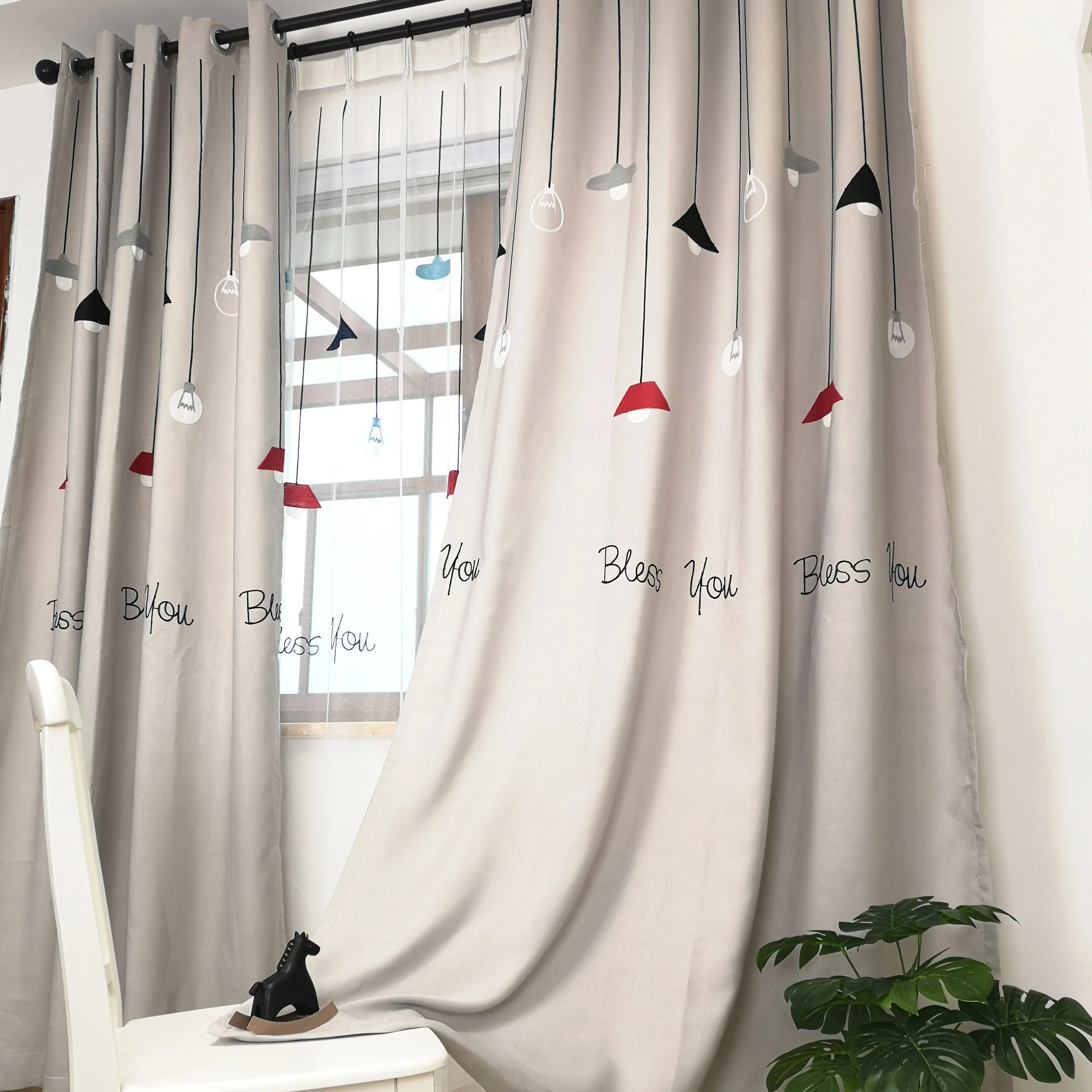 Светло-серые синие Мультяшные вышитые шторы Slow Soul для гостиной занавески детской