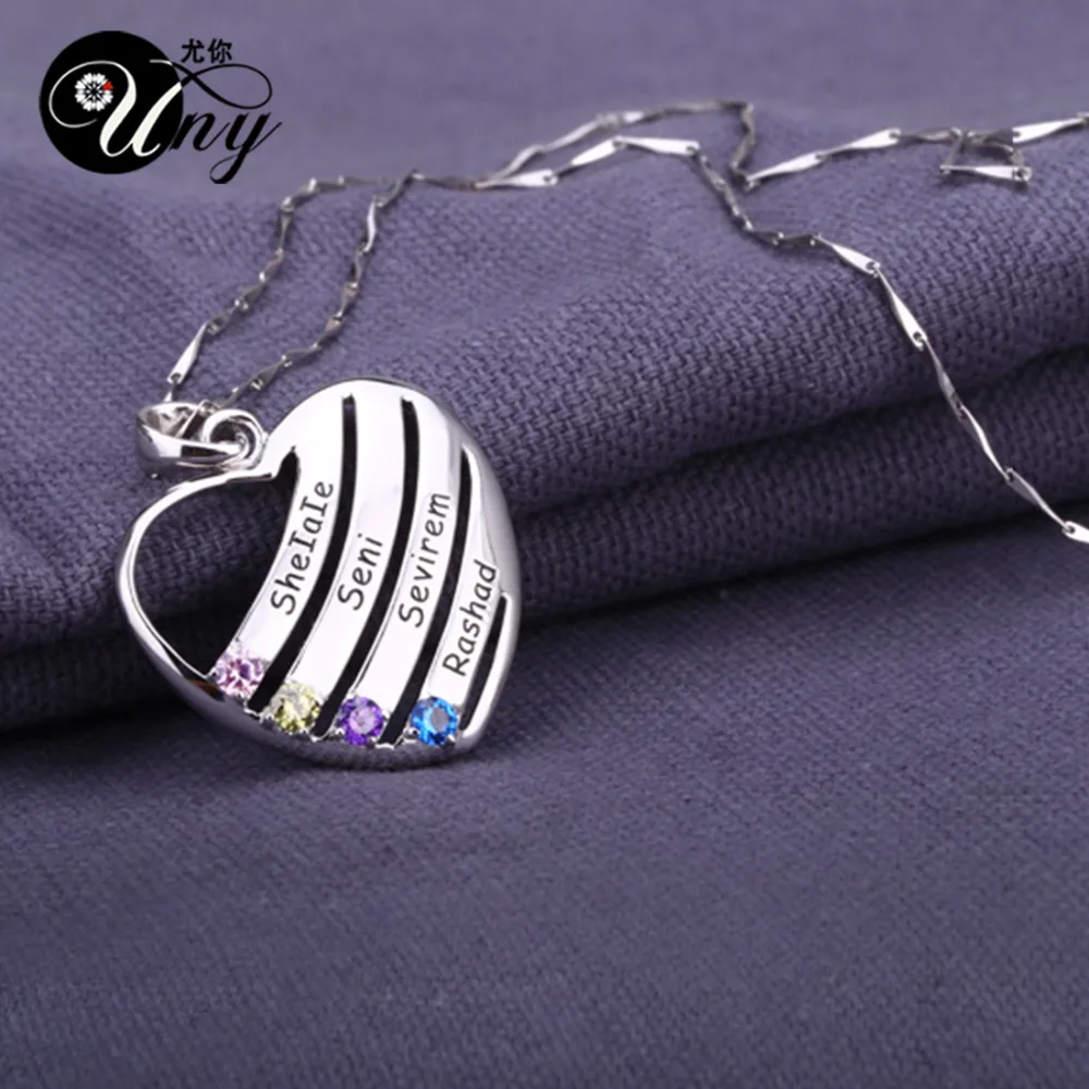 Uny Jewelry стерлингового серебра 925 пробы специальная индивидуальные выгравировать Семья Юбилей подарок на день матери сердце Цепочки и ожерелья подвеска