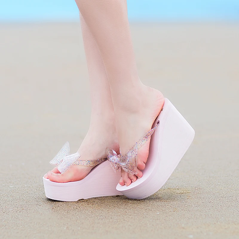 Женские тапочки на высоком каблуке аппликация бант Новое поступление 2017 года |