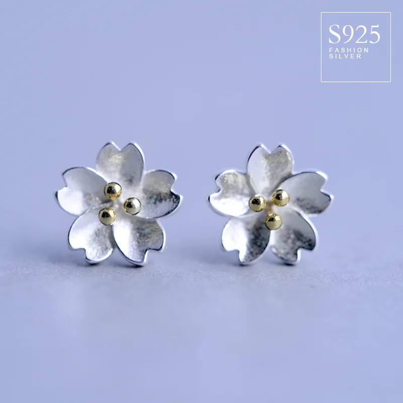 925 гвозди с белым грибом голубые серьги-гвоздики цветком милая искусственная
