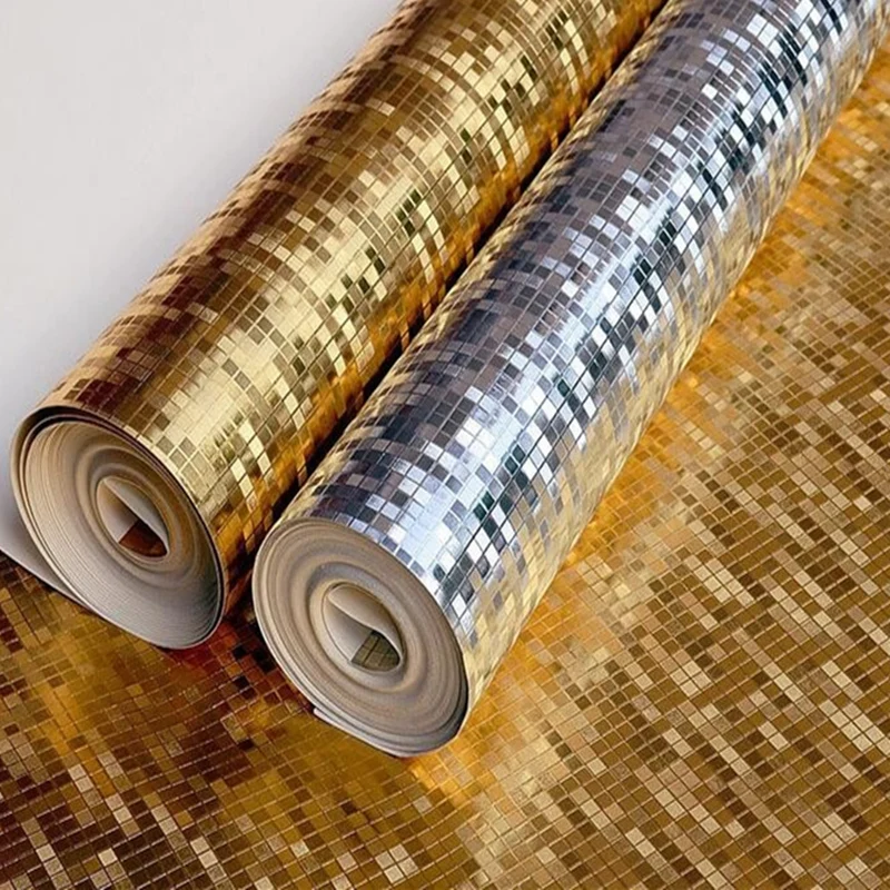 

Блестящие ПВХ обои в рулонах золотые серебряные фольга обои для спальни зеркальные мозаичные блестящие 3D обои для гостиной домашний декор