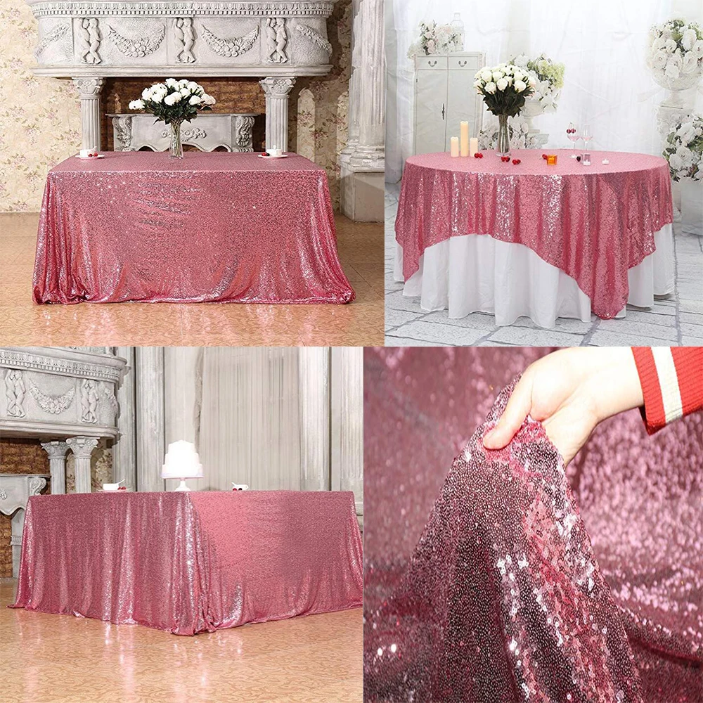 Свадебные украшения для стола блестящая скатерть с блестками розовое золото 50х50
