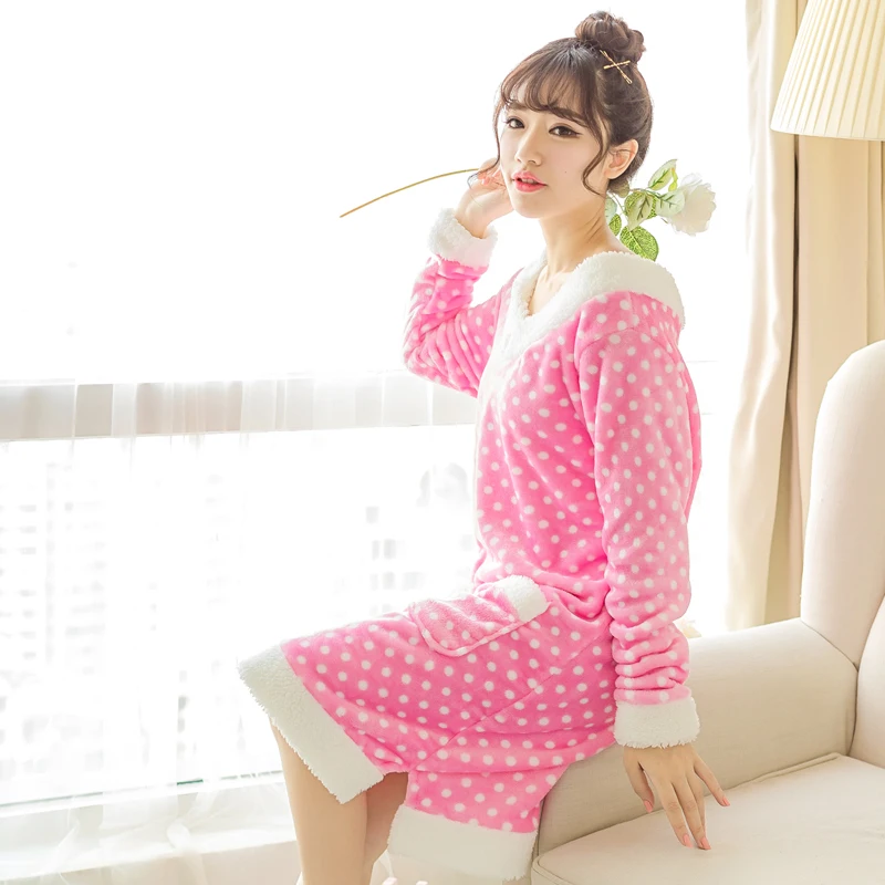 Для женщин зимние модные милые фланелевые пижамы длинный кардиган из бархата