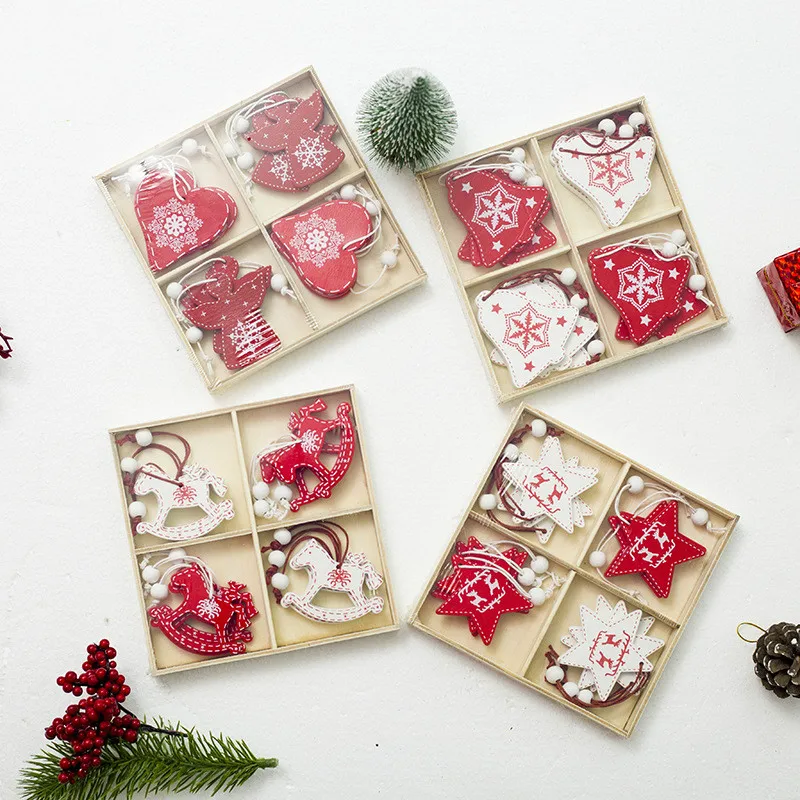 12 шт. смешанные стили Мини Деревянные чипсы DIY рождественские подвесные