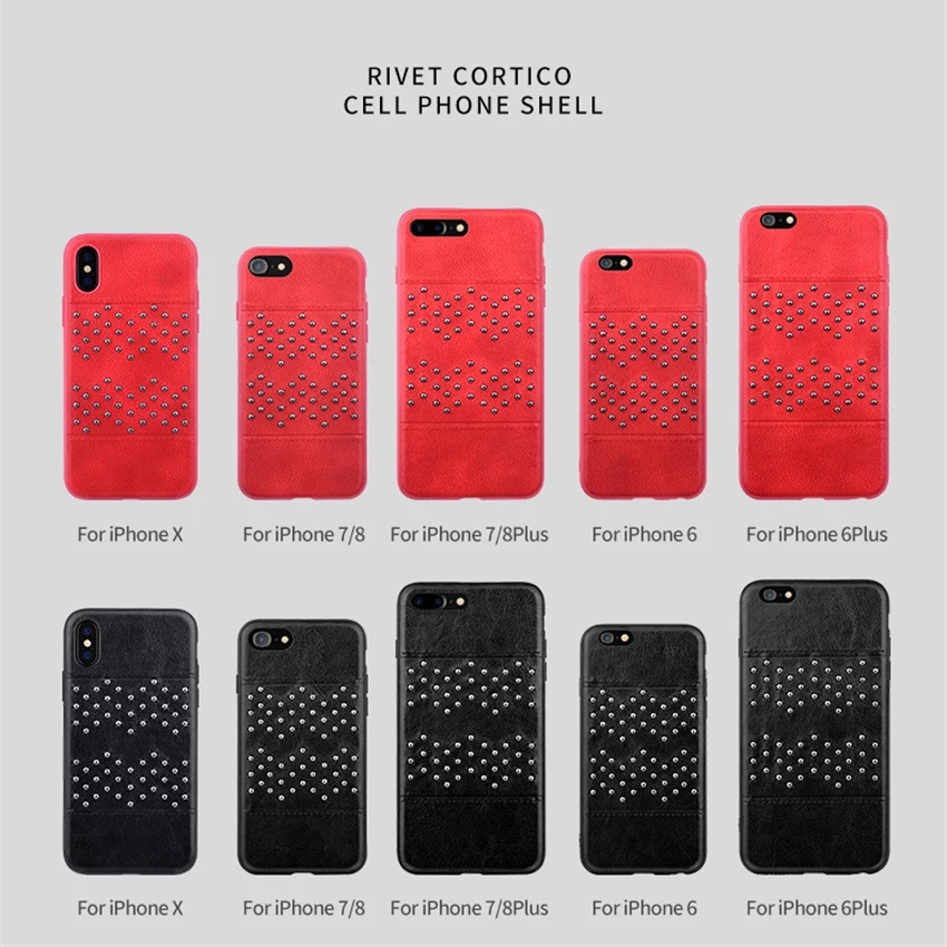 Роскошный чехол из натуральной кожи для телефона чехол для iPhone 6 7 8 Plus X с металлическими заклепками, нескользящая Мягкая задняя крышка из ТПУ для samsung s8/9