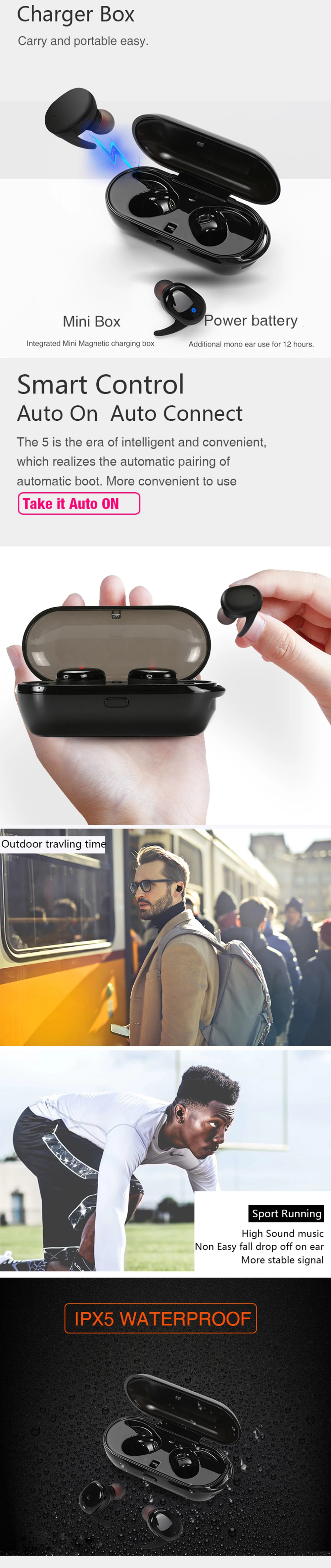LYMOC Беспроводная Bluetooth 5,0 гарнитура TWS наушники Bluetooth 5,0 наушники глубокий бас стерео звук спортивные наушники для samsung Iphone