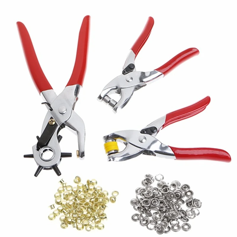 

3Pcs 3in1 Card Leather Belt Hole Punch +Eyelet Plier +Snap Button Setter Eyelet Snap Punch Pliers Grommet Punches Tool