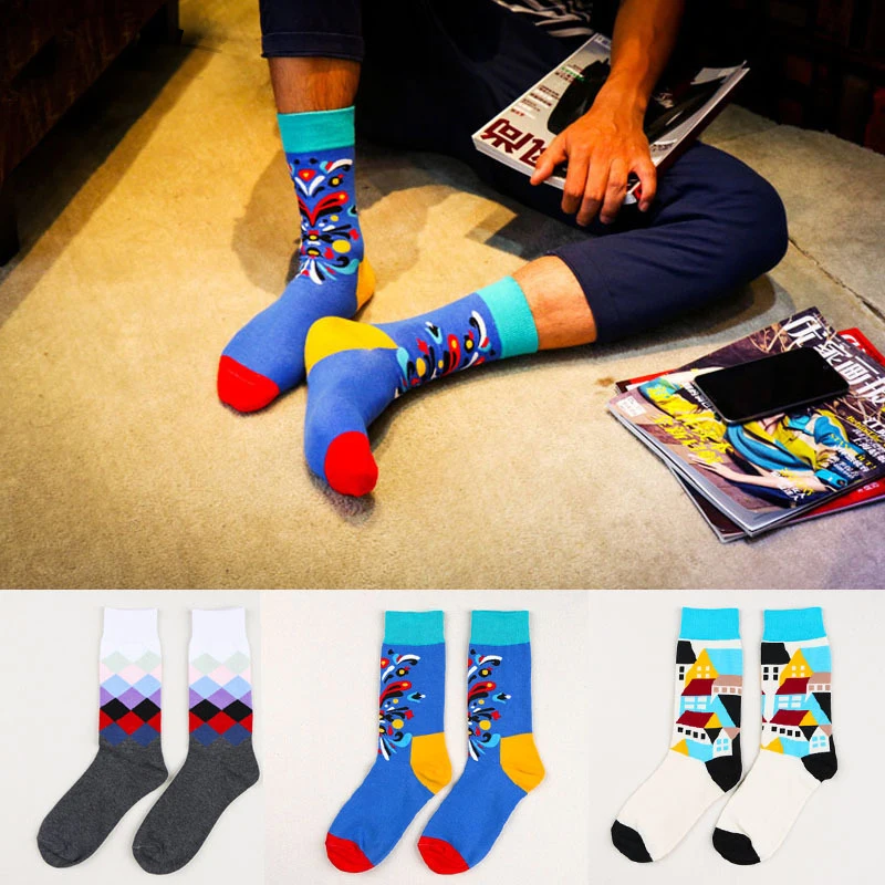 Модные Цветные цветные носки 2017 мужские хлопковые жаккардовые в полоску