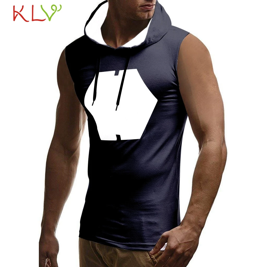 Майка мужская летняя с капюшоном без рукавов приталенная Фитнес Бодибилдинг