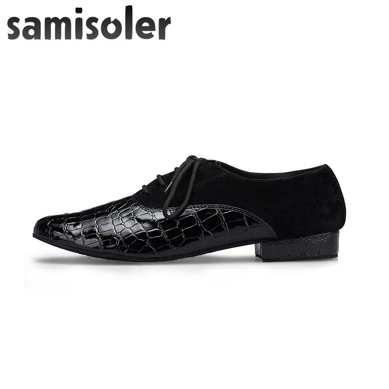 Samisoler/черные мужские черные кожаные Бальные танцевальные туфли на плоской