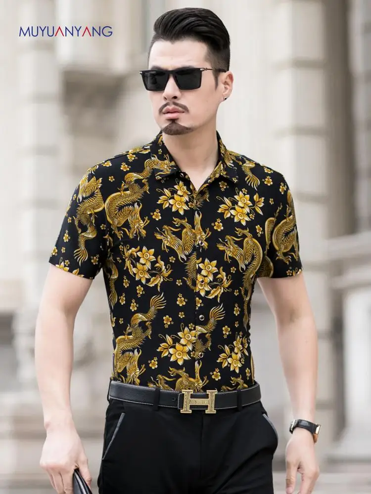 2020 Летняя мужская рубашка брендовая дизайнерская китайская с принтом дракона