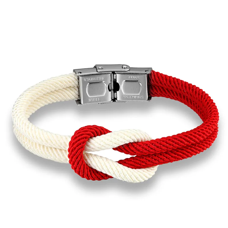 Red white 19CM MKENDN Лидер продаж высокое качество для мужчин и женщин Макарон цвет узел кожа Нержавеющая сталь Пряжка в морском стиле дружба ювелирные изделия браслеты - Окраска металла: Red white 19CM