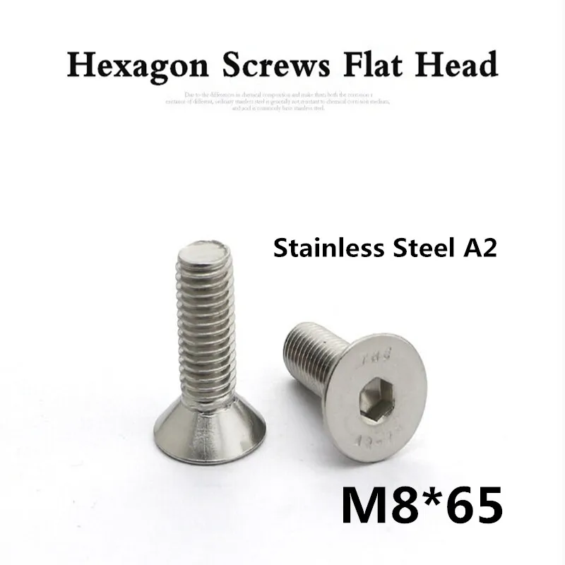 Винт с плоской головкой из нержавеющей стали DIN7991 M8 * 65 A2 50 шт./лот|a2 70 stainless steel|a2