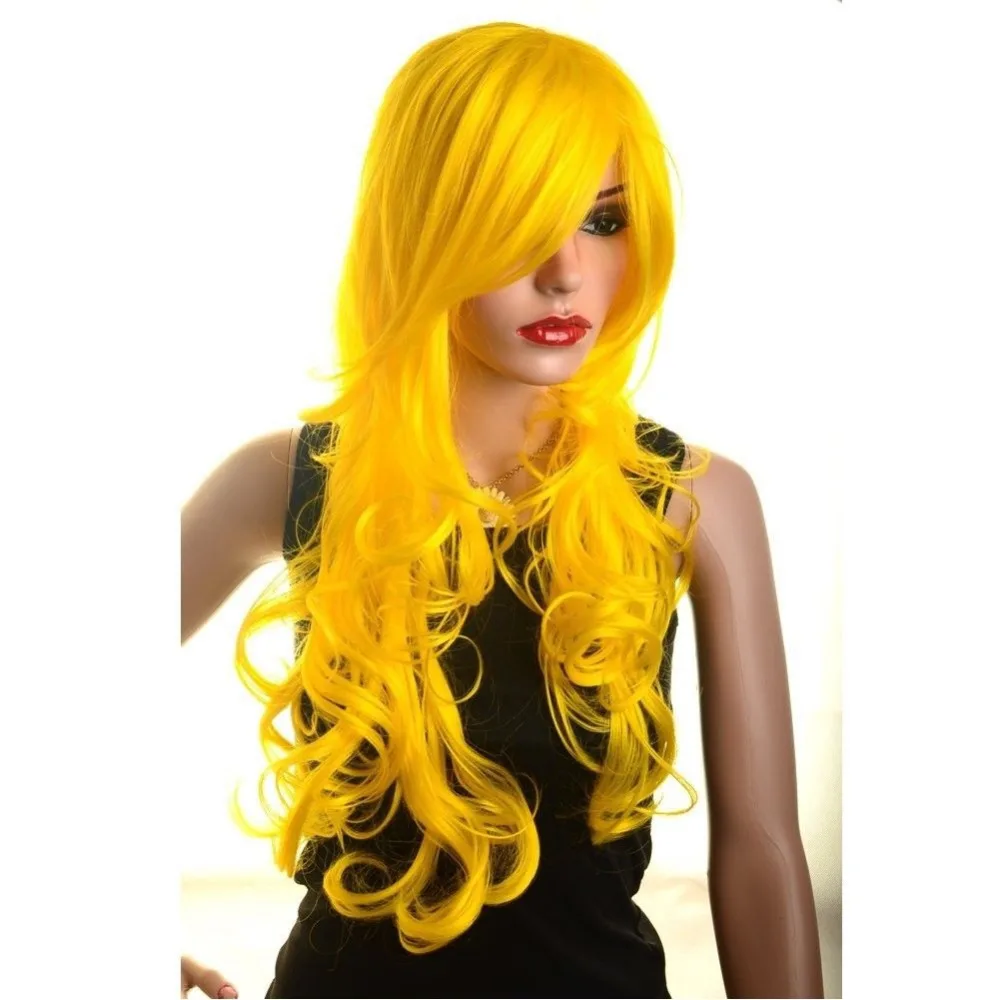 Косплей желтый женские длинные вьющиеся парики USPS бесплатная доставка в сша j1312