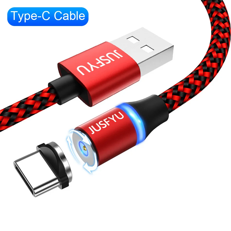 Магнитный кабель 1 м светодиодный Тип C Магнит Micro USB кабель зарядного устройства для samsung S10 iPhone X XS Max XR 7 8 6 6s Plus Мобильный USB C кабель - Цвет: Red for Type C