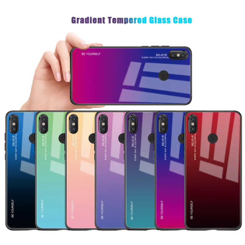 Градиентный чехол из закаленного стекла для Xiaomi MI9 Mi8 Mi A2 Lite 6X 5X A1 Redmi Note 7 защитный