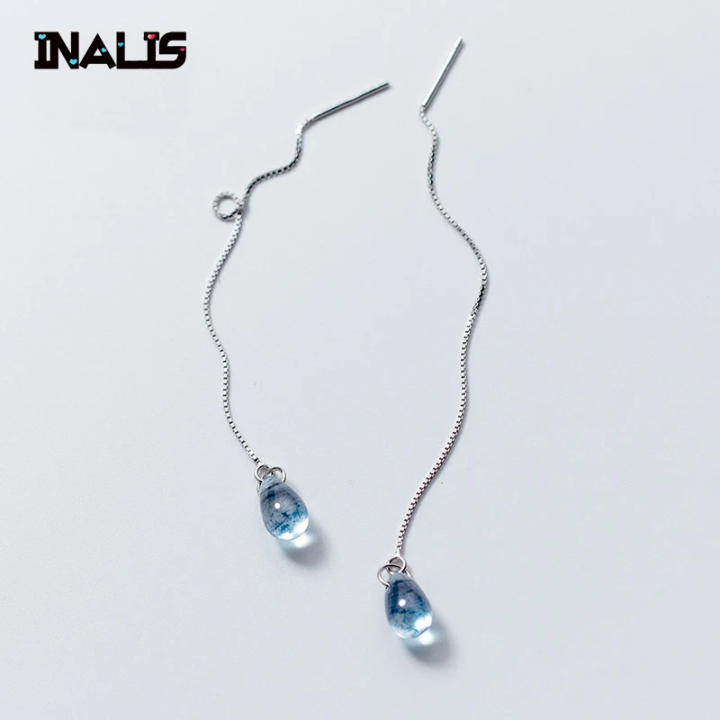 INALIS новая мода синие серьги в форме капли 925 пробы женские серебряные