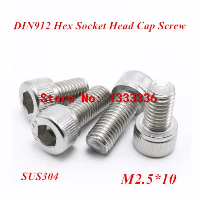 

500pcs M2.5*10 Hex socket head cap screw, DIN912 304 stainless steel Hexagon Allen cylinder bolt, cup screws