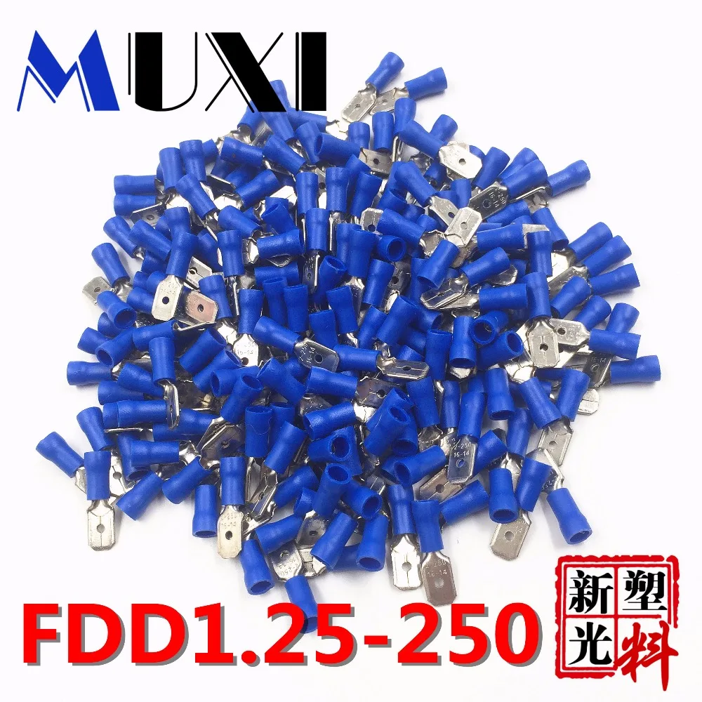 

FDD1.25-250 Male Insulated Electrical Crimp Terminal for 0.5-1.5mm2 Connectors Cable Wire Connector 100PCS/Pack Blue