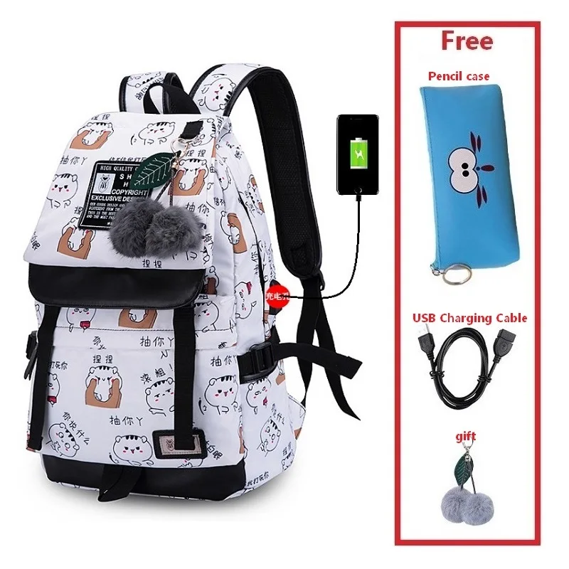 Set 4 Женский нейлоновый рюкзак с usb-разъемом для зарядки, водонепроницаемая школьная сумка для ноутбука, Студенческая модная школьная сумка, детские школьные сумки для девочек - Цвет: Set 4