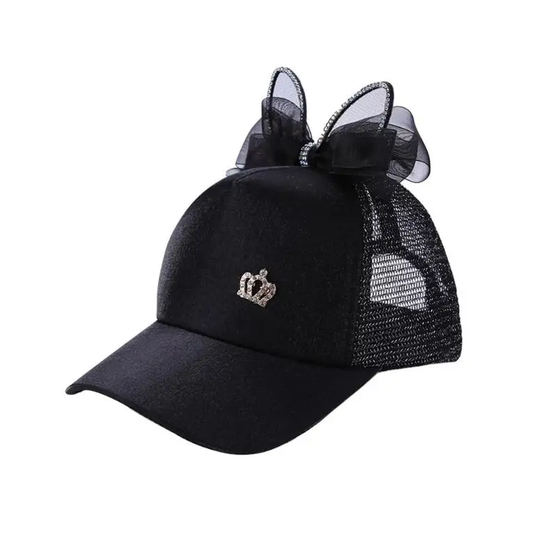 Summer Girls Baseball Cap with Silk Ribbon Ears Cute Kids Outdoor Sunscreen Peaked Children Breathable Visor Sun Shade Hat | Детская