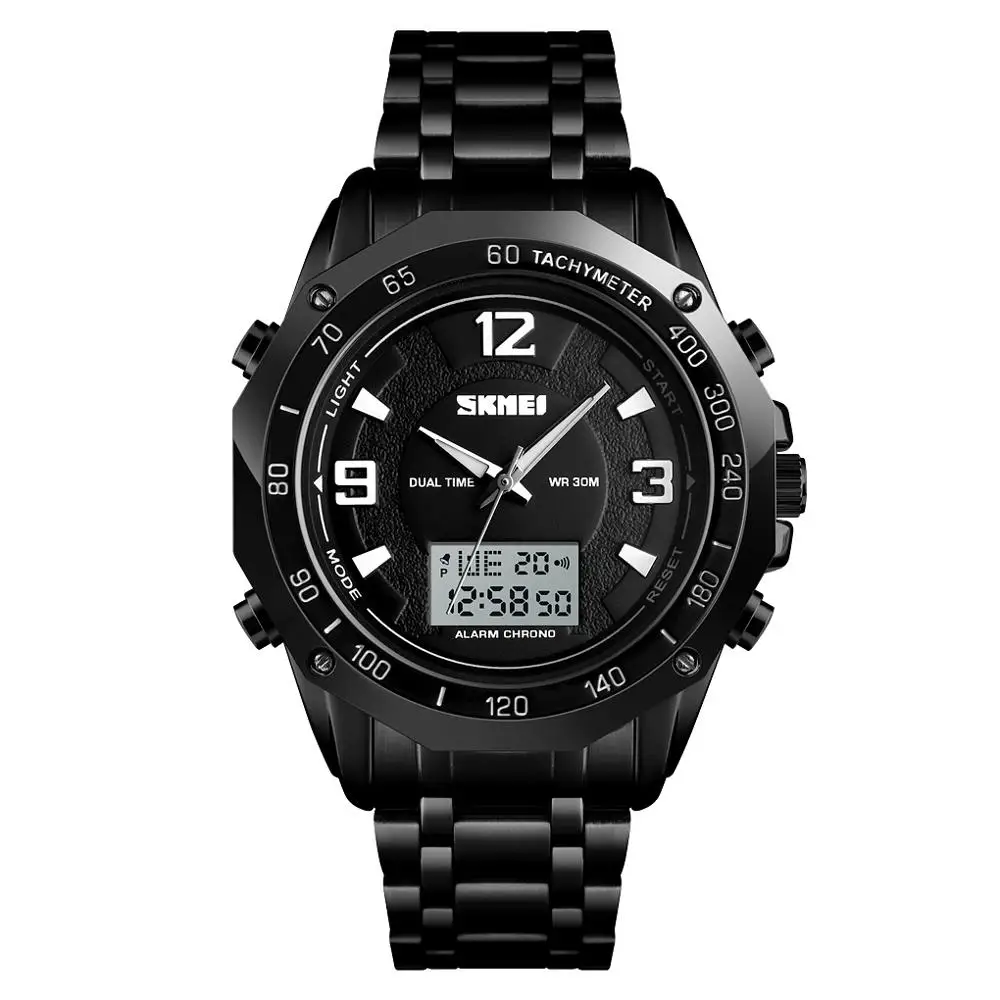 Black SKMEI модные спортивные часы мужские цифровые наручные часы с двойным дисплеем водонепроницаемые светящиеся серебристые/черные цвета relogio masculino 1504 - Цвет: Black