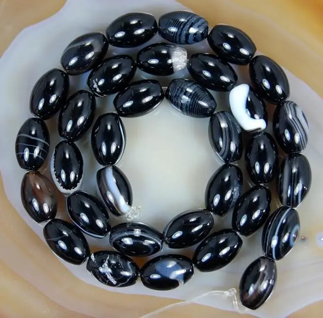 

New Arriver 8x12mm Black Striated A-gate Barrel Beads 15.5inches
