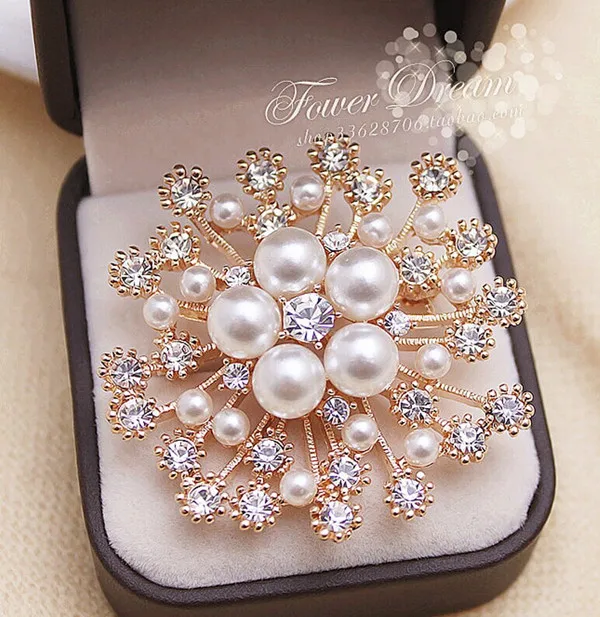 

2" Clear Rhinestone Crystal Diamante Ivory Pearl Snowflake Wedding Brooch
