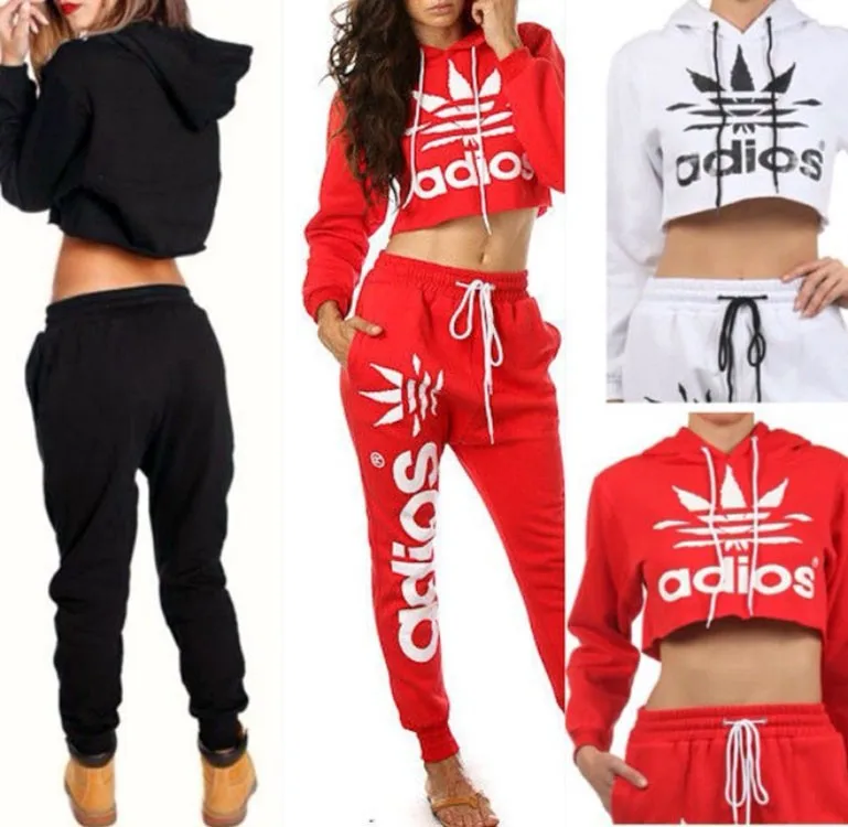 2015 Autumn Spring letter printed adios Sport Suit Tracksuits Women Cartoon  crop top Sweatshirt set Girls Hoodies and pants - купить по выгодной цене |  AliExpress