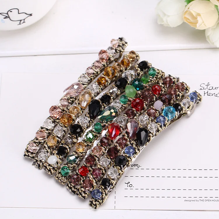 2019 Korean Fashion Crystal Hair Clips Pins for Women Girls Rhinestone Beaded Barrettes Hairgrips Wholesale Accessories | Аксессуары для