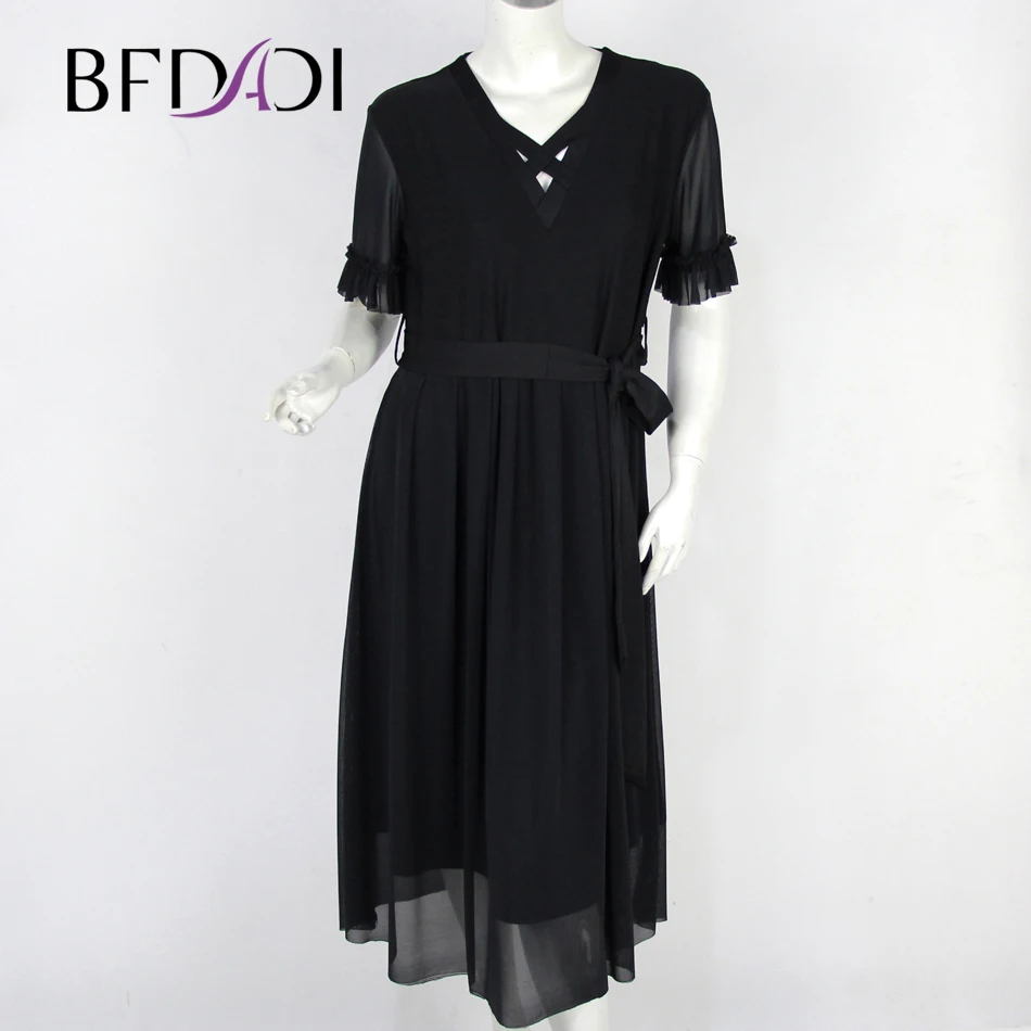 BFDADI Summer Dress 2020 Women Elegant Vintage Office Business Solid casual Short Sleeve Sheath Party Dresses Z 1804|Женские платья| |