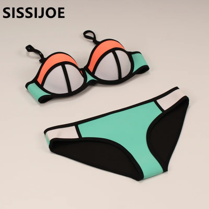 Женский купальник бикини с пуш апом золотого и серебряного цвета|womens neoprene bikini