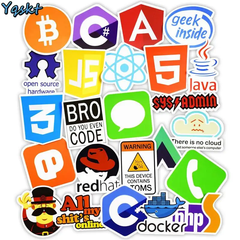 

50 Pcs Internet Java JS Php Html Cloud Docker Bitcoin Programming Language APP Logo Cool Stickers for Laptop Car DIY Stickers