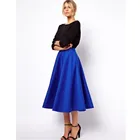 Женские атласные юбки длиной ниже колена, элегантные офисные юбки синего цвета, индивидуальный пошив
