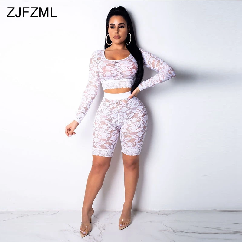 Женский комплект из 2 предметов ZJFZML укороченный топ с длинными рукавами и