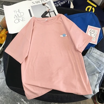 pink Женская футболка, хлопковая футболка, женская футболка, Harajuku, летняя Корейская одежда, винтажные Мультяшные футболки с коротким рукавом, с рисунком Микки - Цвет: pink