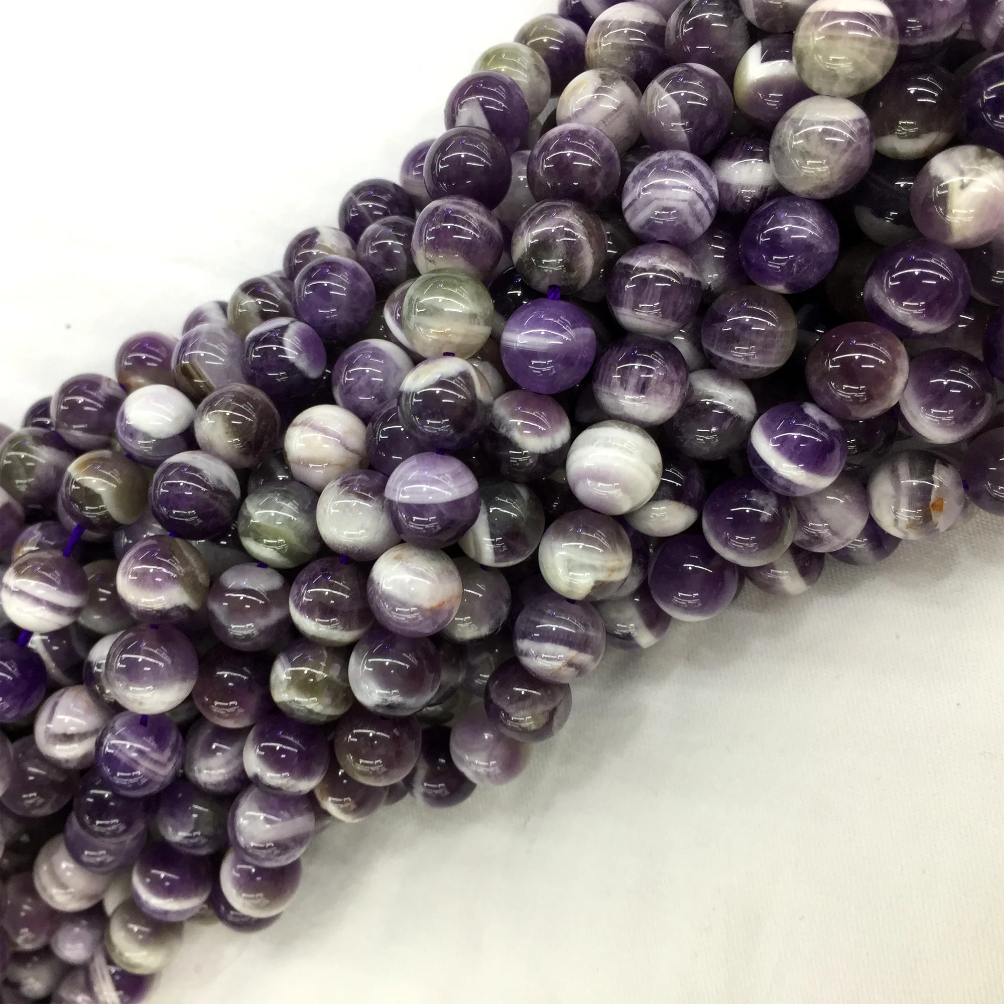 Natural Genuine Purple White Dog tooth Amethyst Smooth Round Loose Jewelry Necklaces Bracelets Gemstone Beads 6-12mm 15&quot 06082 |