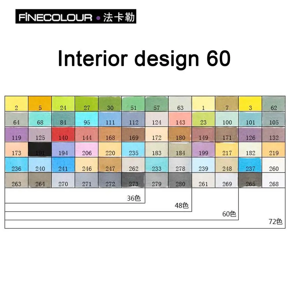 60 interior design FINECOLOUR EF100 36/48/60/72 цвета набор художественных эскизных маркеров на спиртовой основе для рисования аниме, манги, дизайна, скетчей, высокое качество чернил и хорошее смешивание цветов - Цвет: 60 interior design
