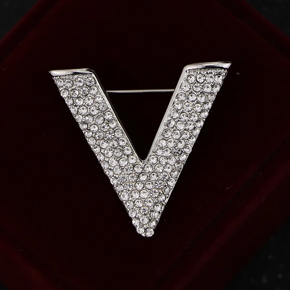 i-Remiel New Minimalist Crystal New Letter V Brooch Pin Rhinestone Triangle Brooches and Pins for Men's Shirt Collar Accessories