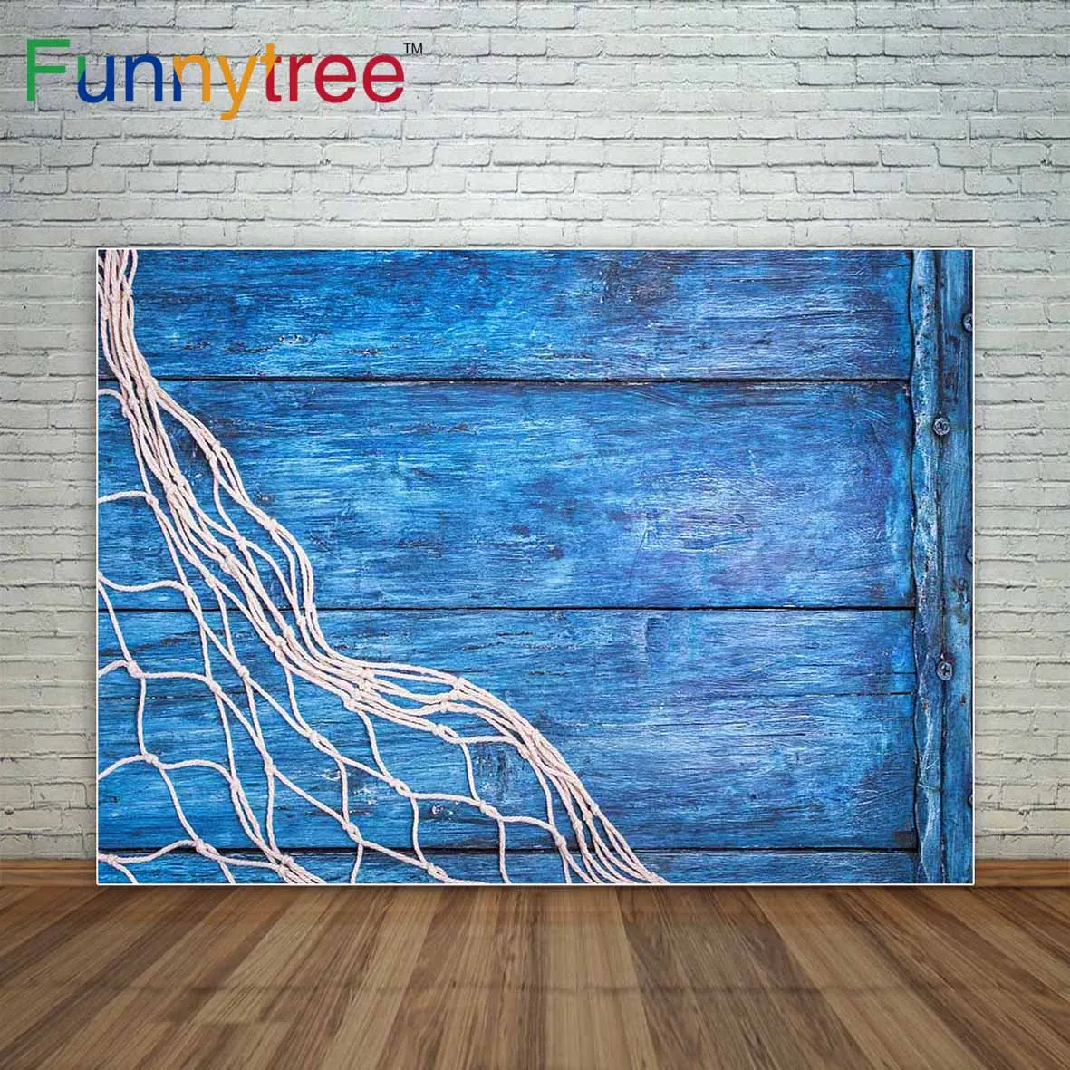 

Виниловый фон для фотосъемки Funnytree с изображением морской сети веревки и морской звезды на синем диске