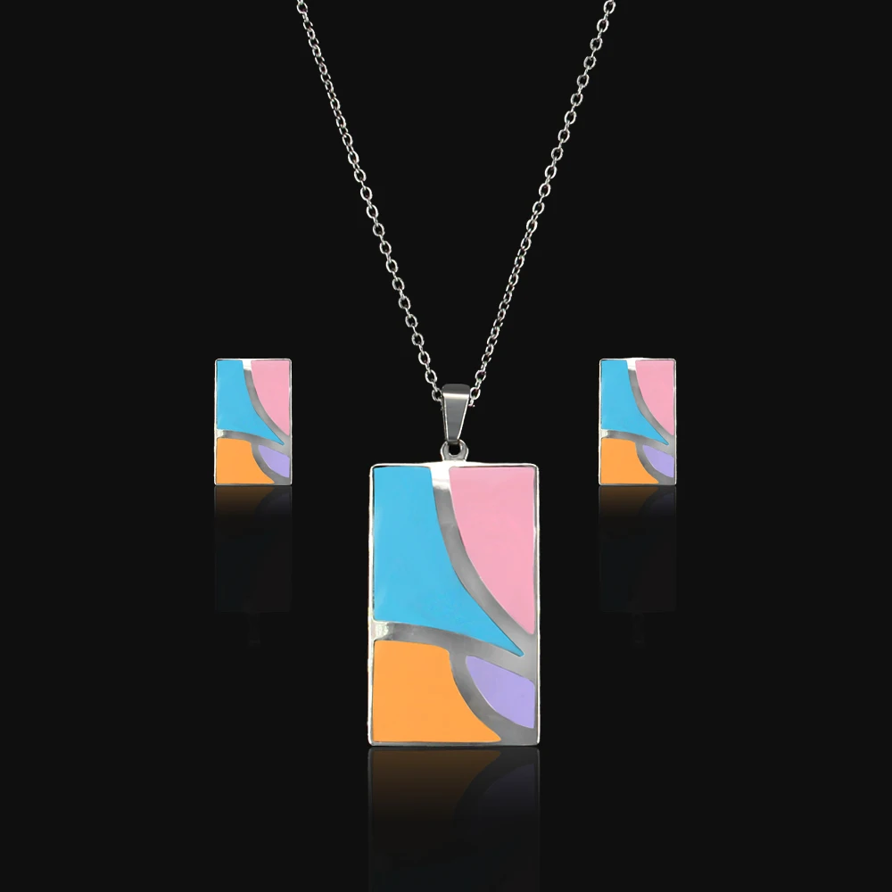 Titanium stainless steel Jewelry Sets Accessories Jewellery rectangle Earrings chain necklace set For Women | Украшения и