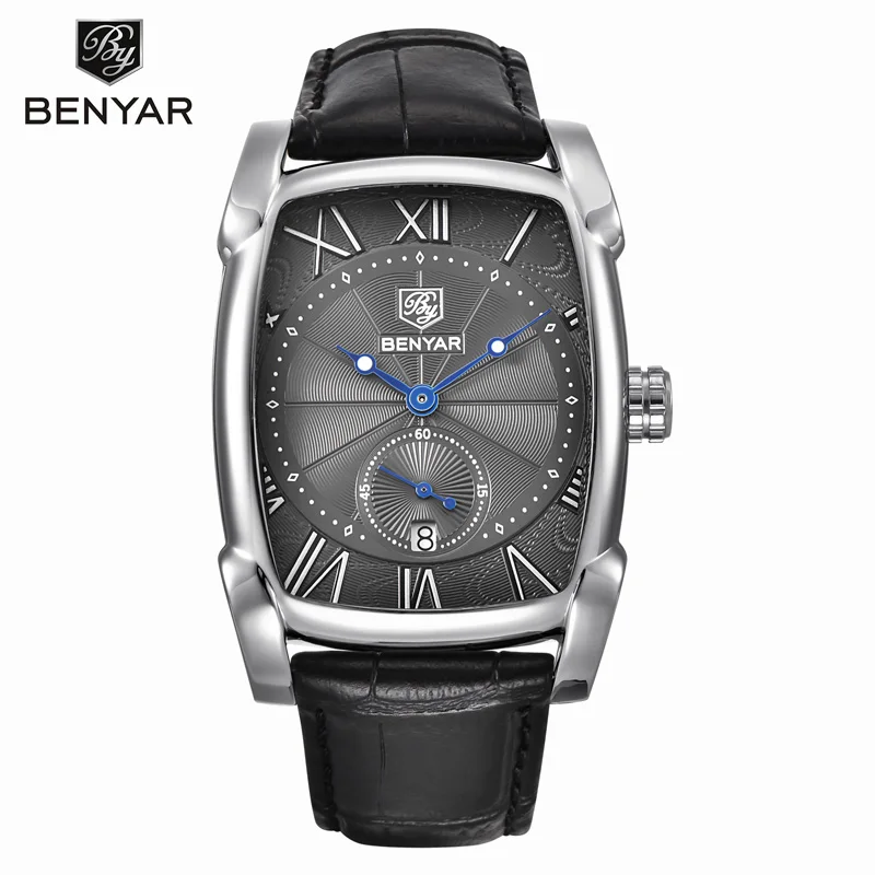 Black No Box Мужские наручные часы BENYAR, мужские часы, Лидирующий бренд, Роскошные Кварцевые часы Montre Homme, кожа, военные водонепроницаемые спортивные мужские часы - Цвет: Black No Box