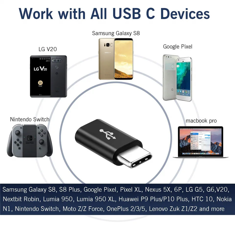Переходник с Micro USB на Type C для зарядного устройства Huawei P30 P20 lite pro P10 P9 Plus Mate 20 10 9 8 Pro
