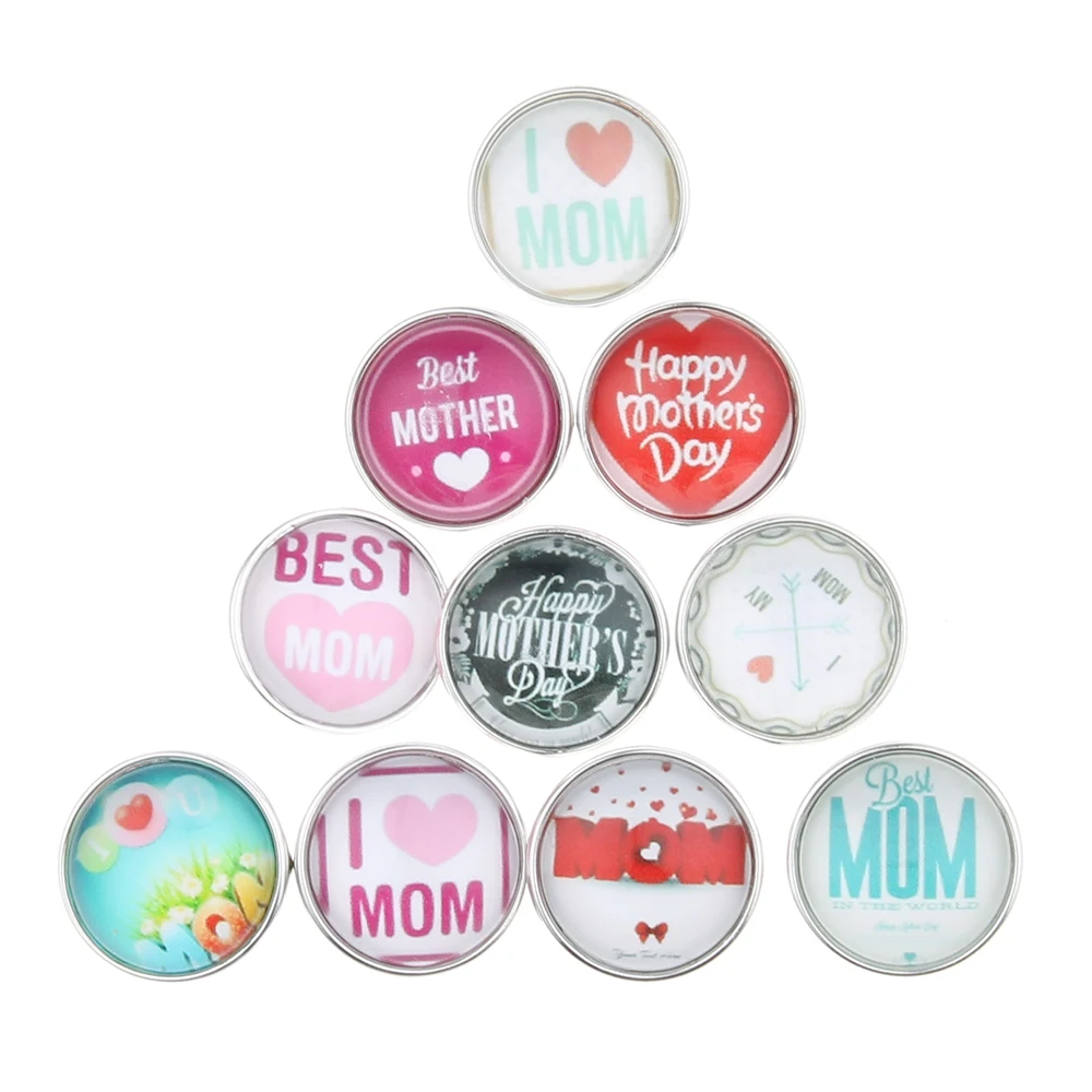 10 шт./лот смешанные стили I LOVE MOM 18 мм стеклянные кнопки ювелирное изделие