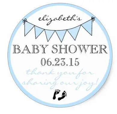 

1.5inch Blue Bunting Baby Footprints Shower Thank You Classic Round Sticker